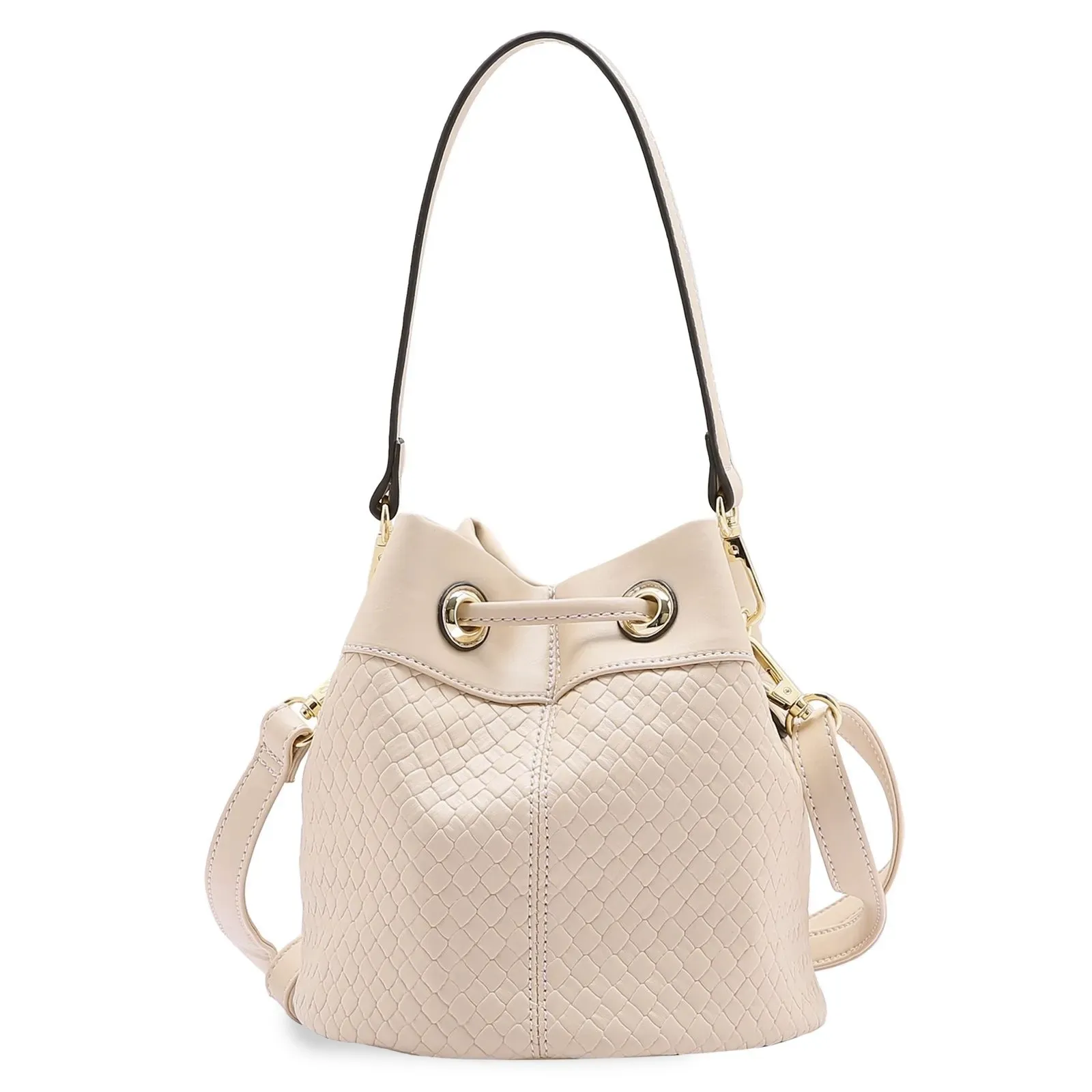 Bolsa Chenson Tresse Elegance bege em fundo branco, vista frontal mostrando formato e textura